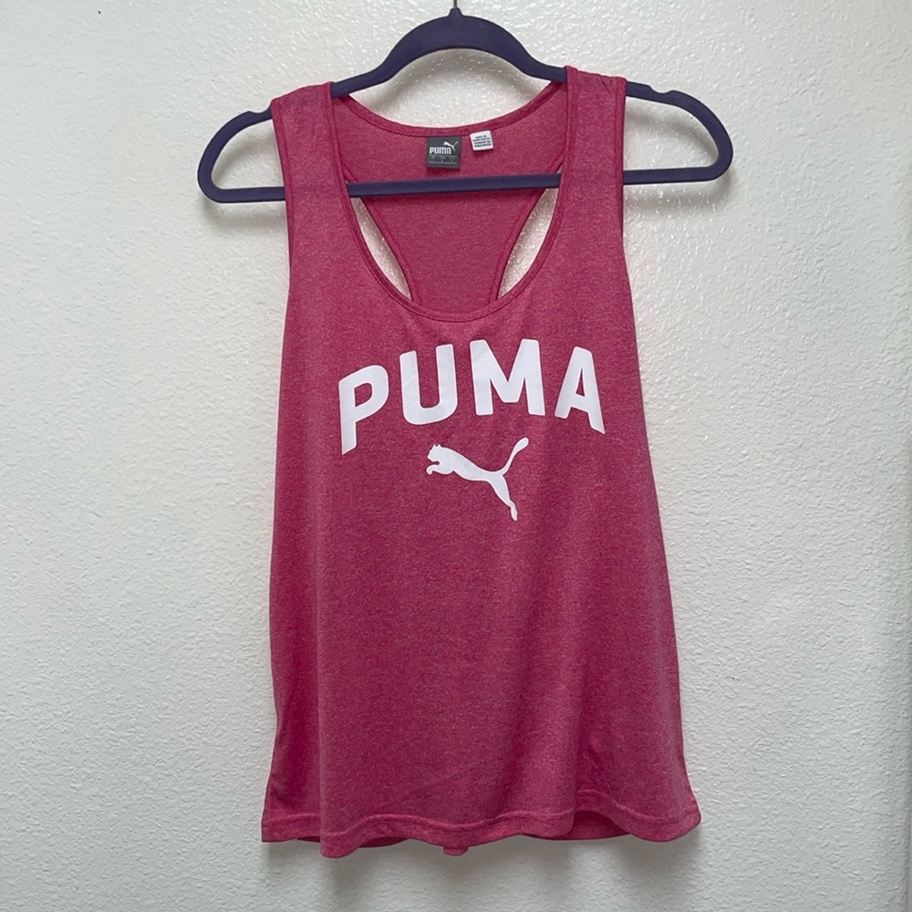 Puma Pink with White Graphic Logo Women’s Large Racerback Tank Top